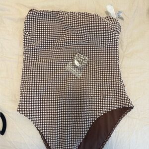 Brown Checkered One-Piece Swimsuit